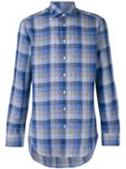 Etro Checked Shirt, Men's, Size: 41, Blue, Linen/flax