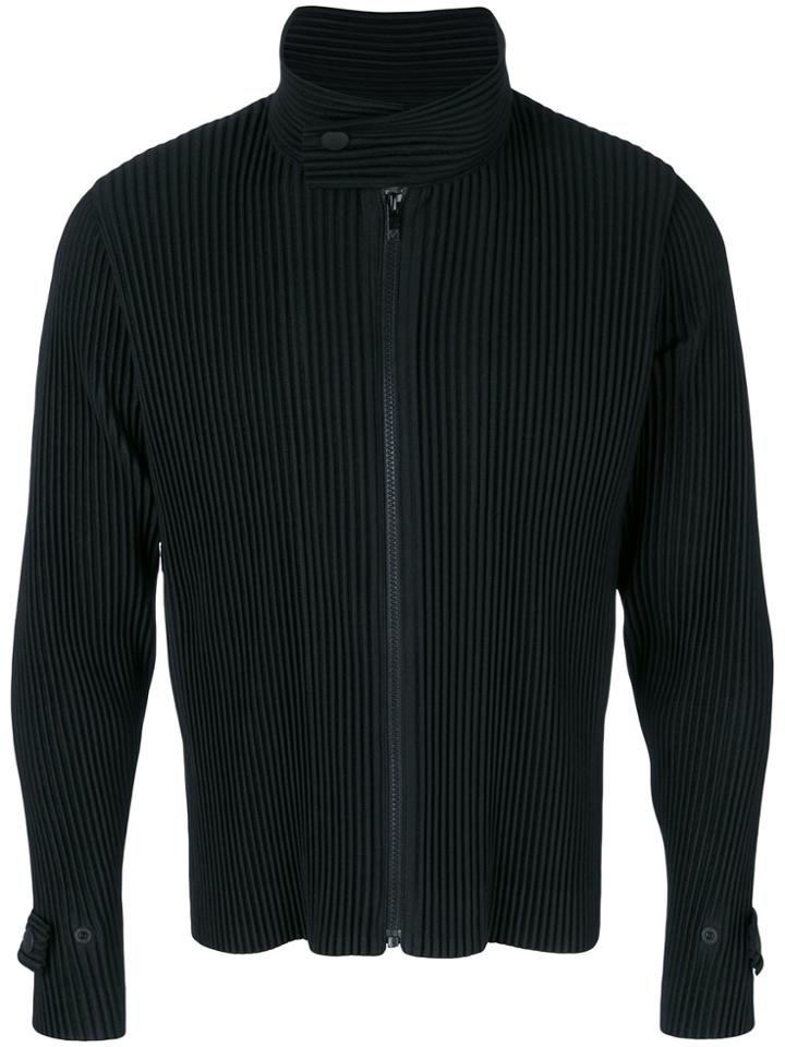 Homme Plissé Issey Miyake Mandarin Collar Ribbed Jacket - Black