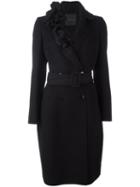 Ermanno Scervino Floral Collar Belted Coat, Women's, Size: 40, Black, Virgin Wool/cupro