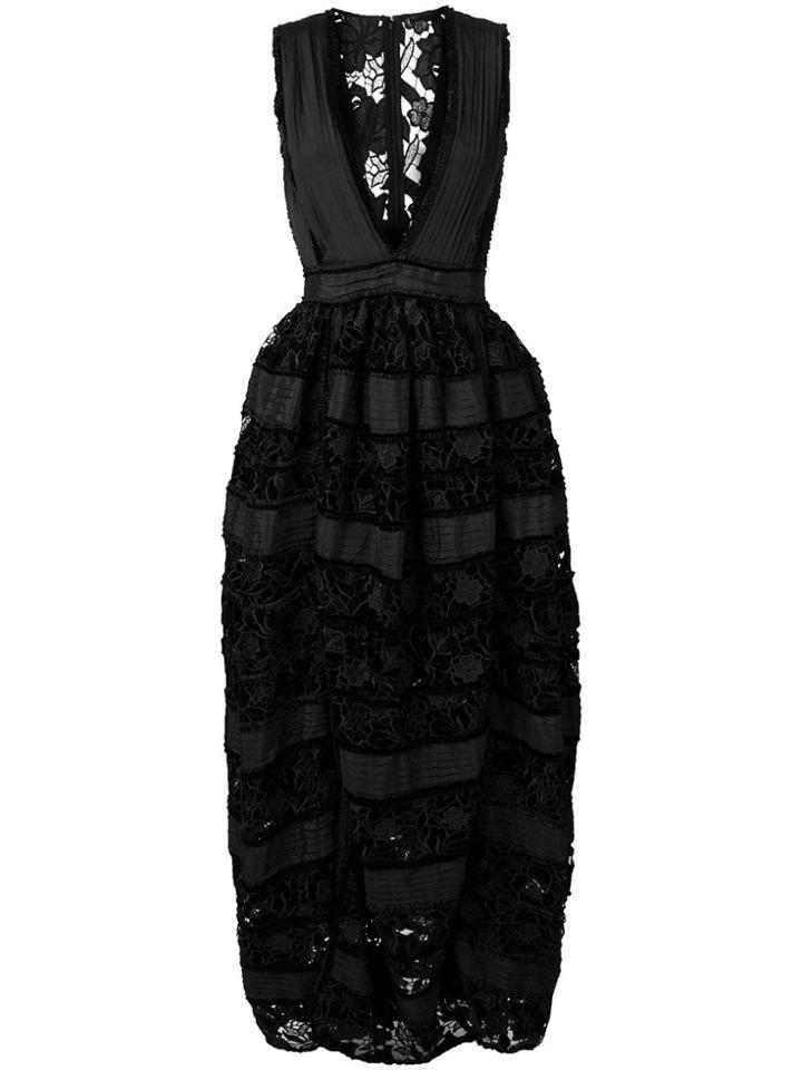 Amen Floral Cut Plunge Gown - Black