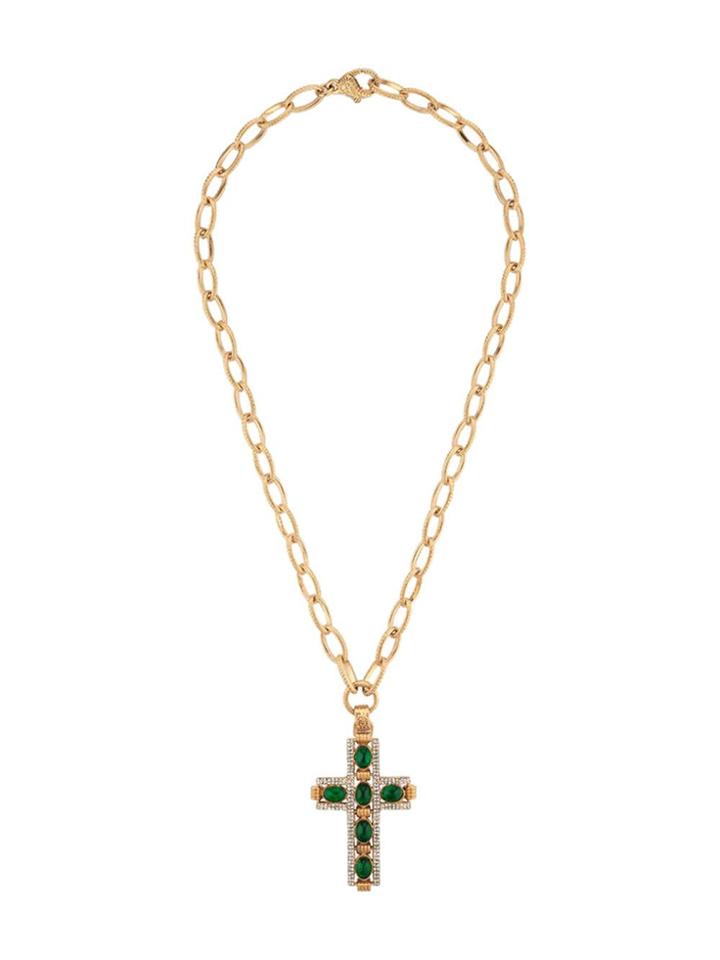 Gucci Cabochon Stone Cross Pendant Necklace - Gold