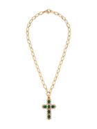 Gucci Cabochon Stone Cross Pendant Necklace - Gold