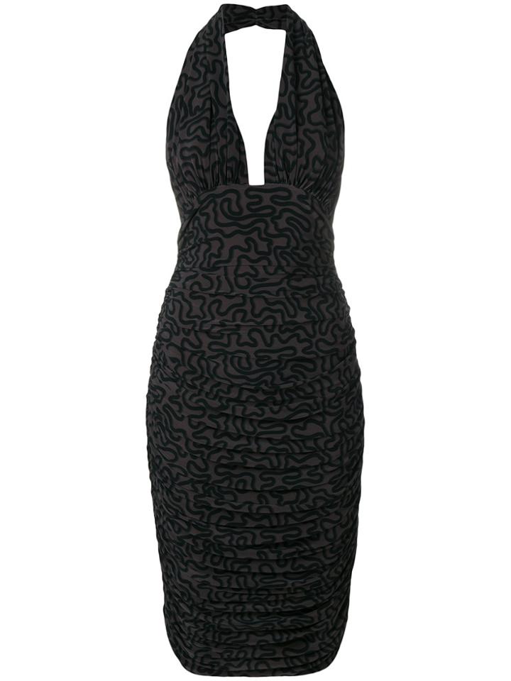 Norma Kamali Squiggle Print Halter Dress - Grey