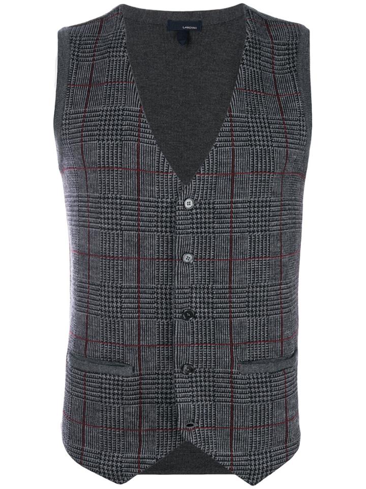 Lardini Checked Waistcoat - Grey