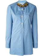 Marni Embellished Shirt, Women's, Size: 40, Blue, Cotton/polyamide/brass/acrylic