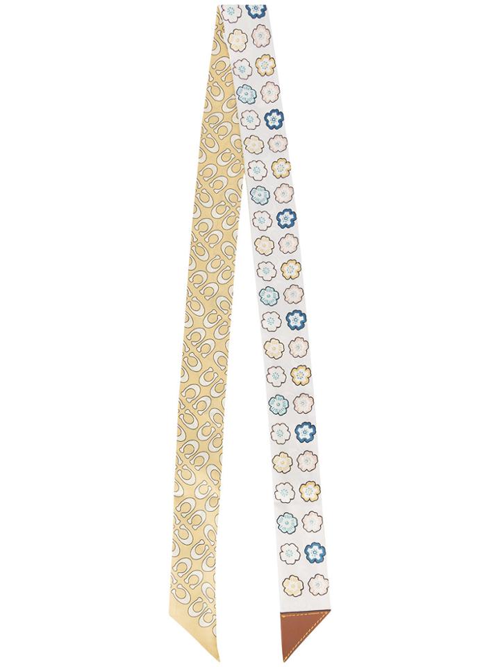 Coach Tea Rose Print Skinny Scarf - Yellow & Orange