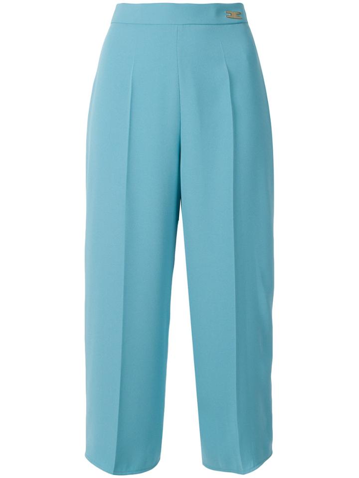 Elisabetta Franchi Cropped High Waisted Trousers - Blue