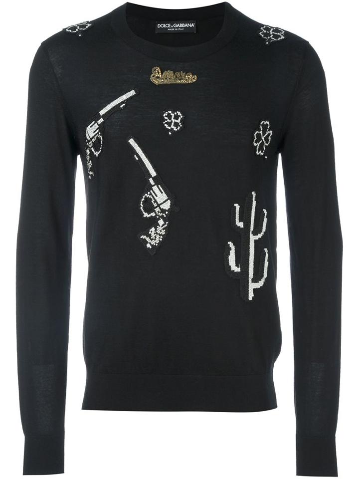 Dolce & Gabbana Western Patch Jumper, Men's, Size: 50, Black, Cashmere/cocos Nucifera Oil