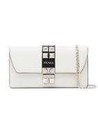 Prada White Studded Leather Wallet On Chain