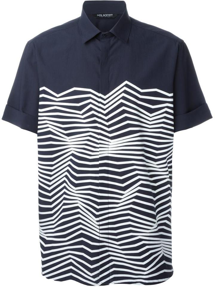 Neil Barrett Zig-zag Print Shirt, Men's, Size: 40, Blue, Cotton