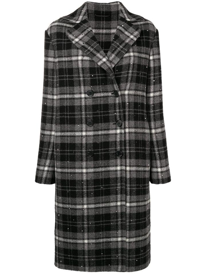 Ermanno Scervino Checked Double Breasted Coat - Grey
