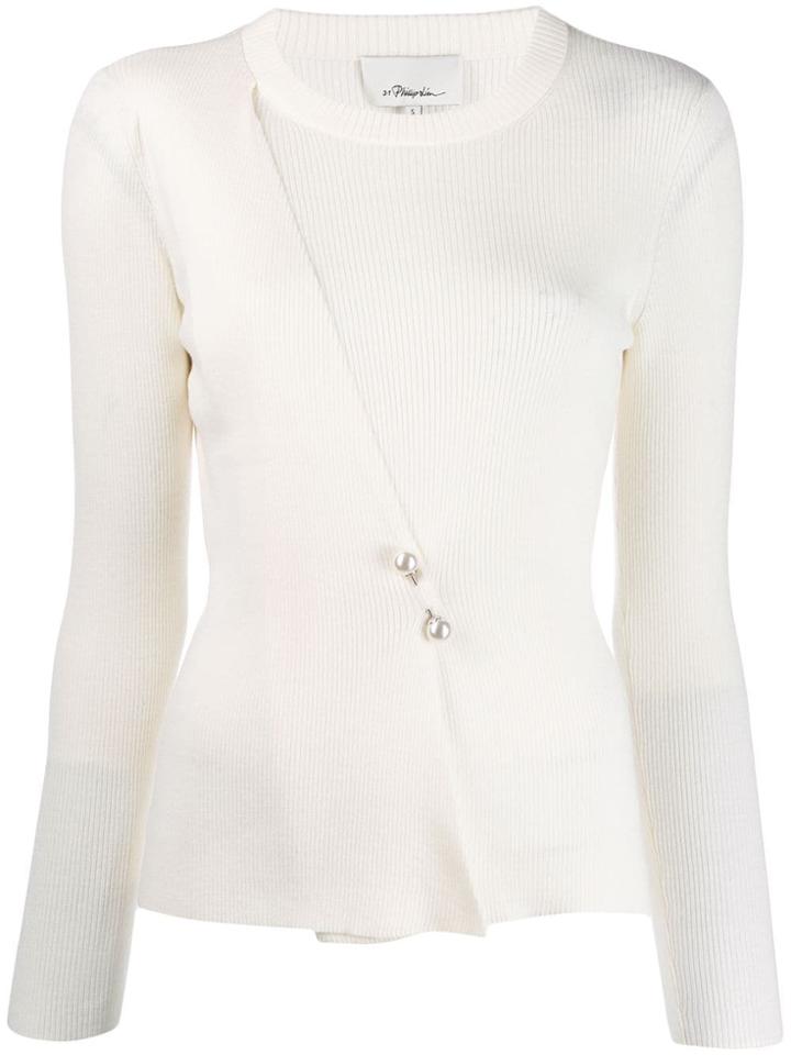 3.1 Phillip Lim Ribbed Diagonal Panel Knit Top - White