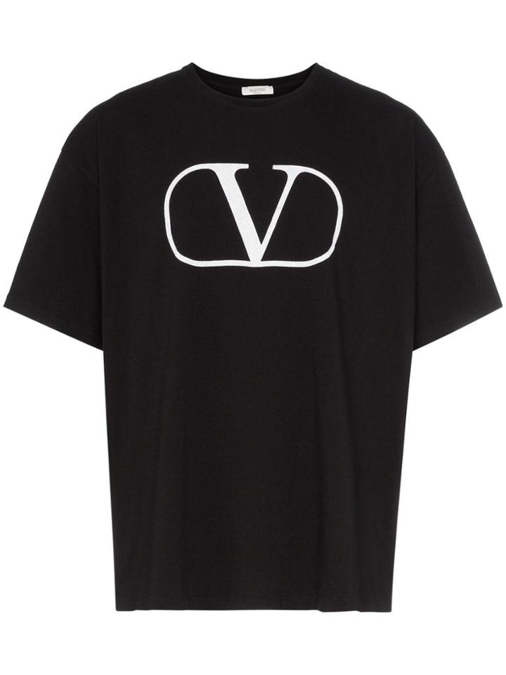 Valentino V Logo Print Cotton T Shirt - Black