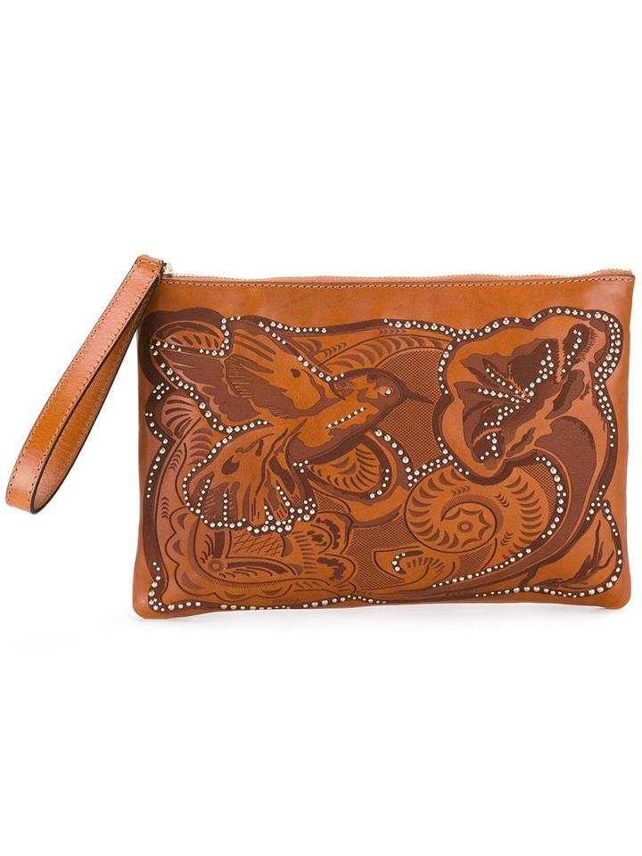 Red Valentino Embellished Clutch, Women's, Brown, Calf Leather