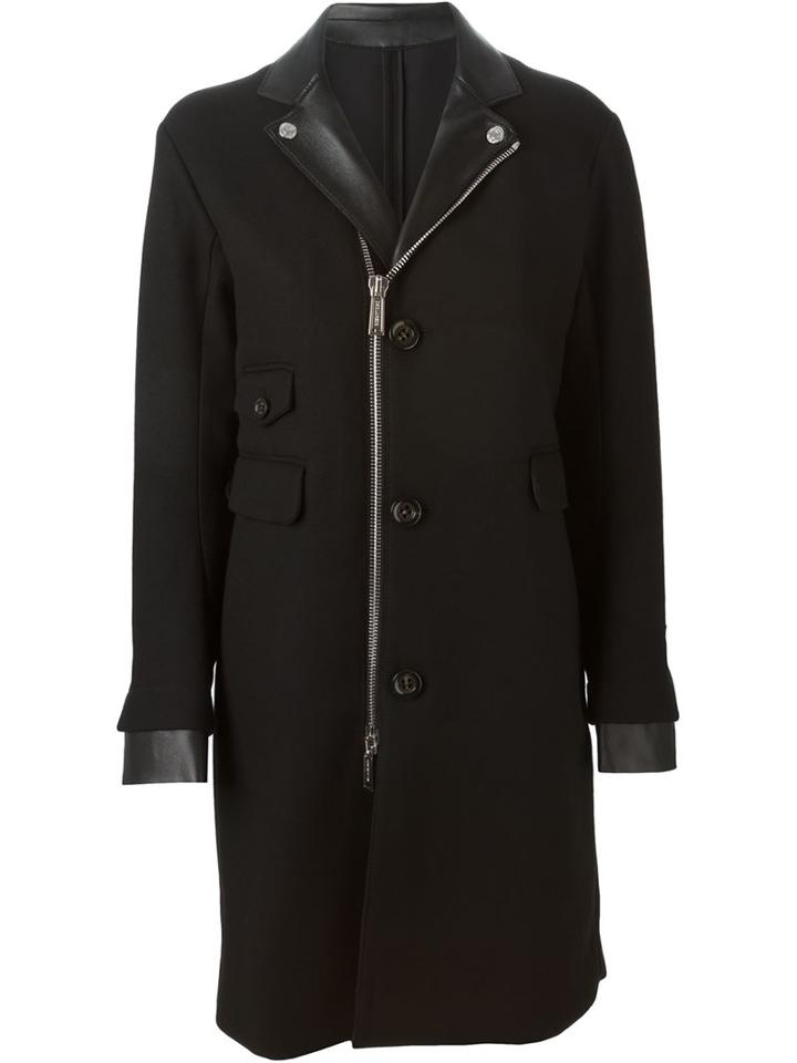 Dsquared2 Zipped Up Coat, Women's, Size: 40, Black, Viscose/polyester/wool/lamb Skin