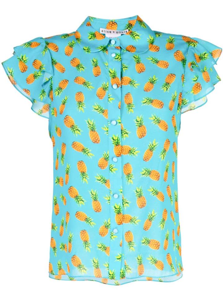 Alice+olivia Ziggy Ruffle Blouse - Blue