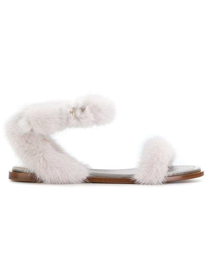 Valentino Valentino Garavani Fur Sandals - Grey