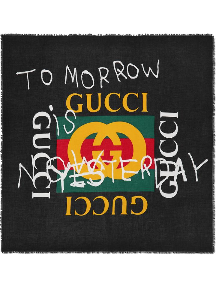 Gucci Black Coco Capitán Logo Silk Shawl