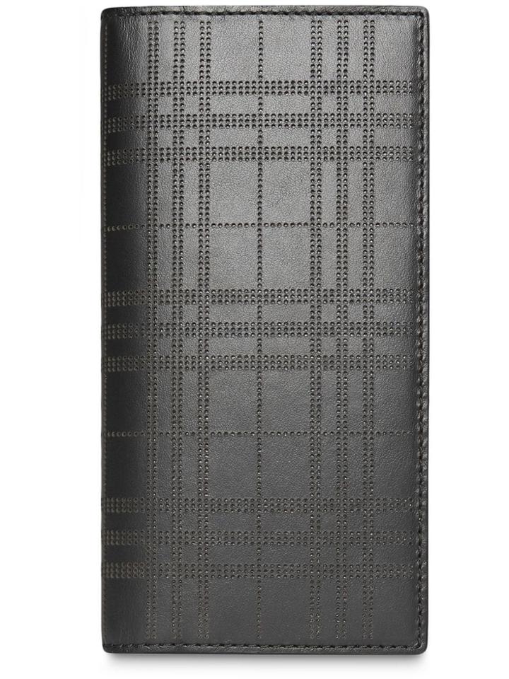 Burberry Perforated Check Leather Continental Wallet - Black