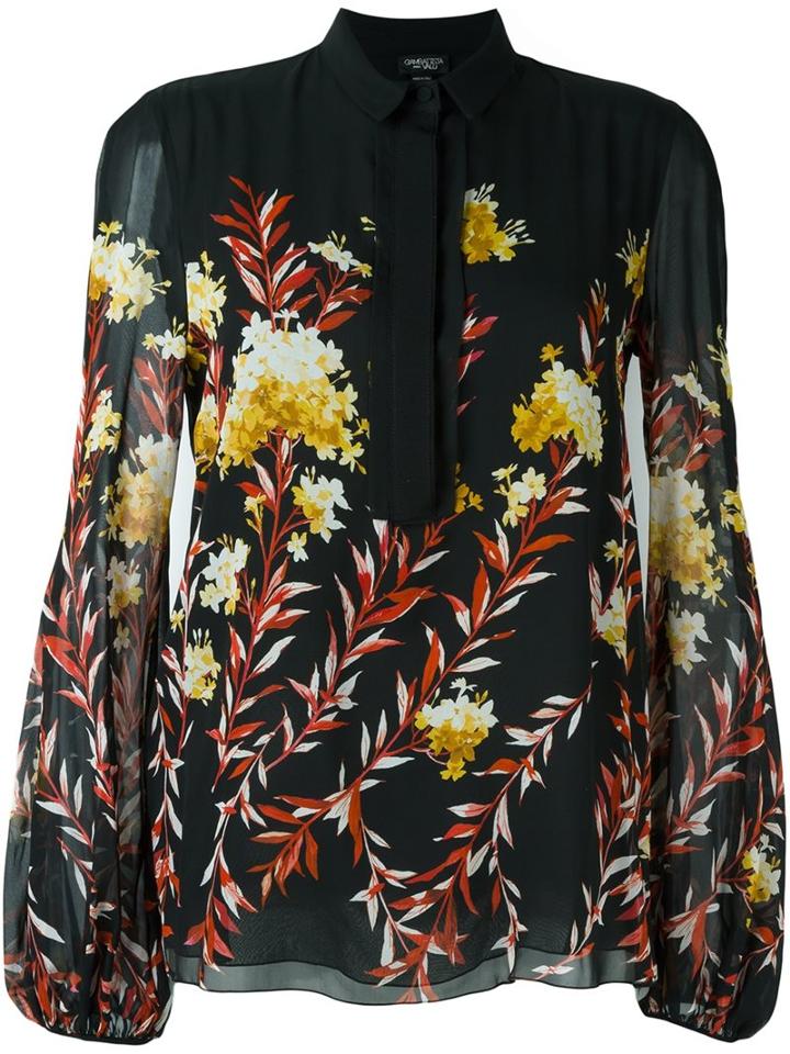 Giambattista Valli Floral Print Blouse, Women's, Size: 44, Black, Silk/cotton/viscose