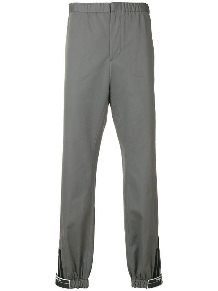 Prada Logo Cuffed Trousers - Grey