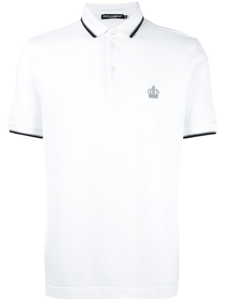 Dolce & Gabbana Embroidered Crown Polo Shirt, Size: 50, White, Cotton