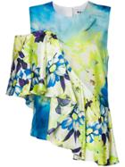 Msgm Printed Ruffle Trim Top - Blue