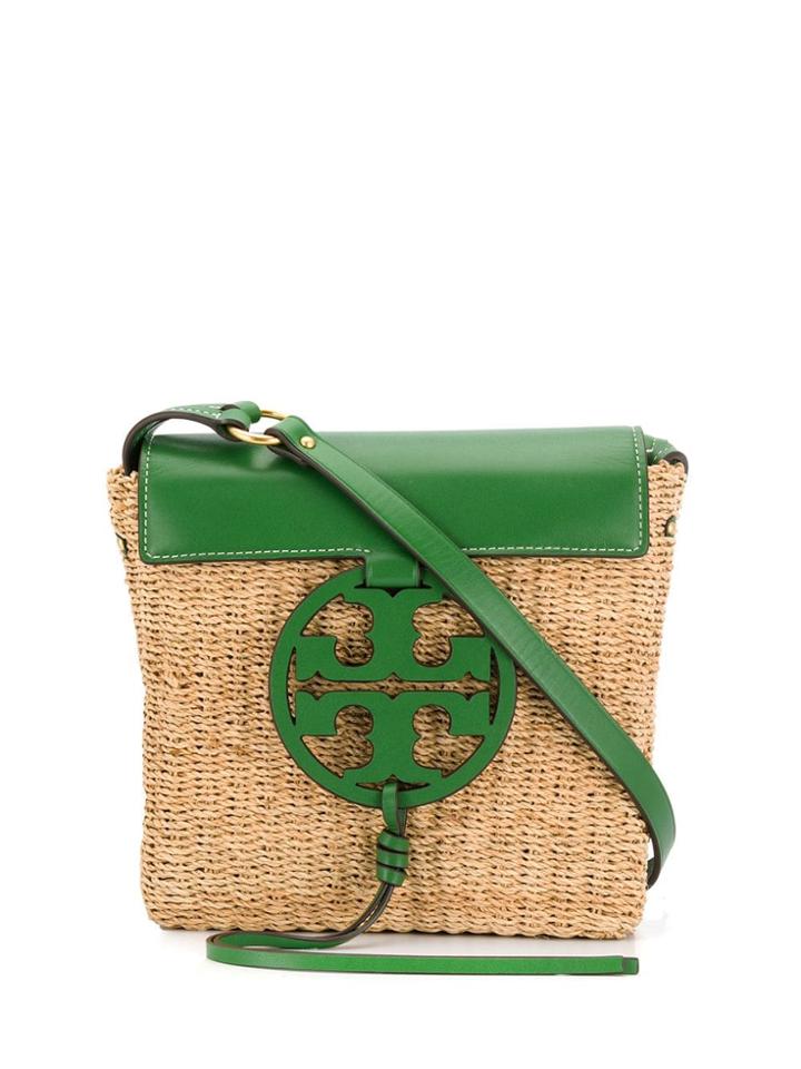 Tory Burch Raffia Logo Shoulder Bag - Green