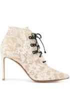 Francesco Russo Lace Textured Ankle Boots - White