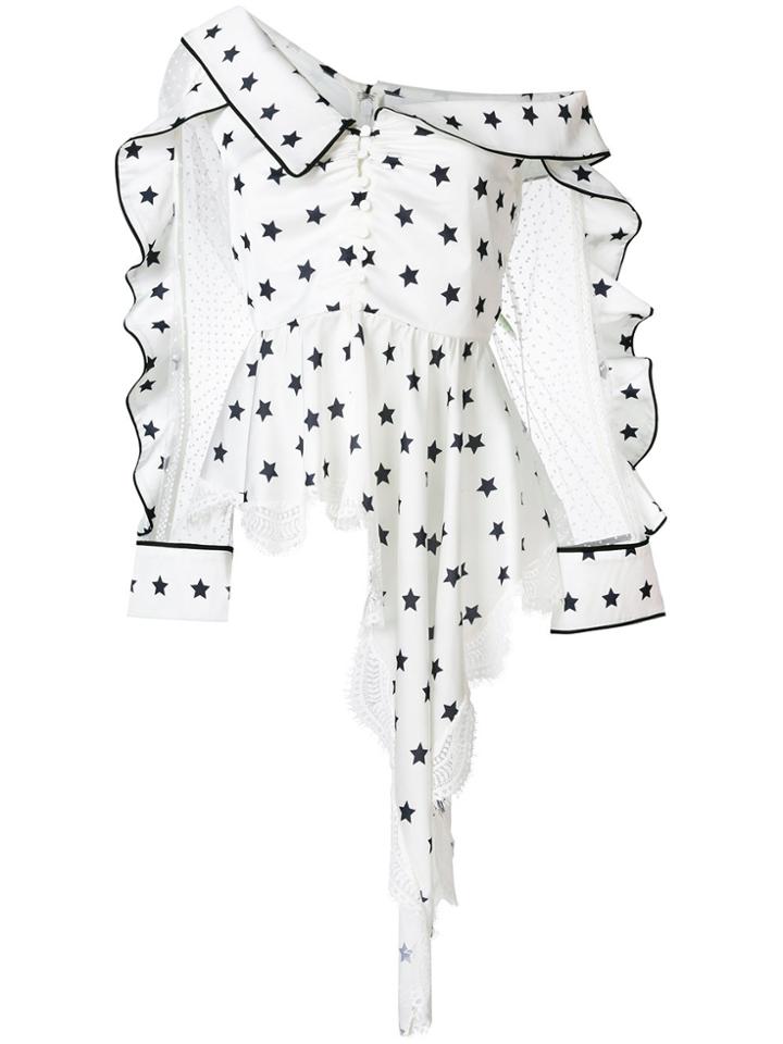 Self-portrait Asymmetric Polka Dot Blouse - White