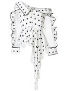 Self-portrait Asymmetric Polka Dot Blouse - White