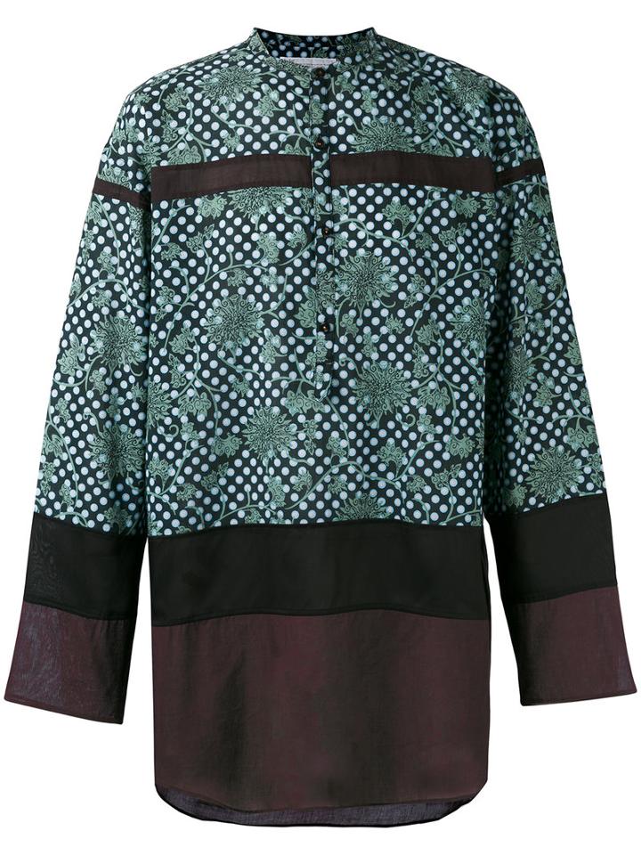 Kolor - Printed Collarless Shirt - Women - Cotton/cupro/tencel - 3, Blue, Cotton/cupro/tencel