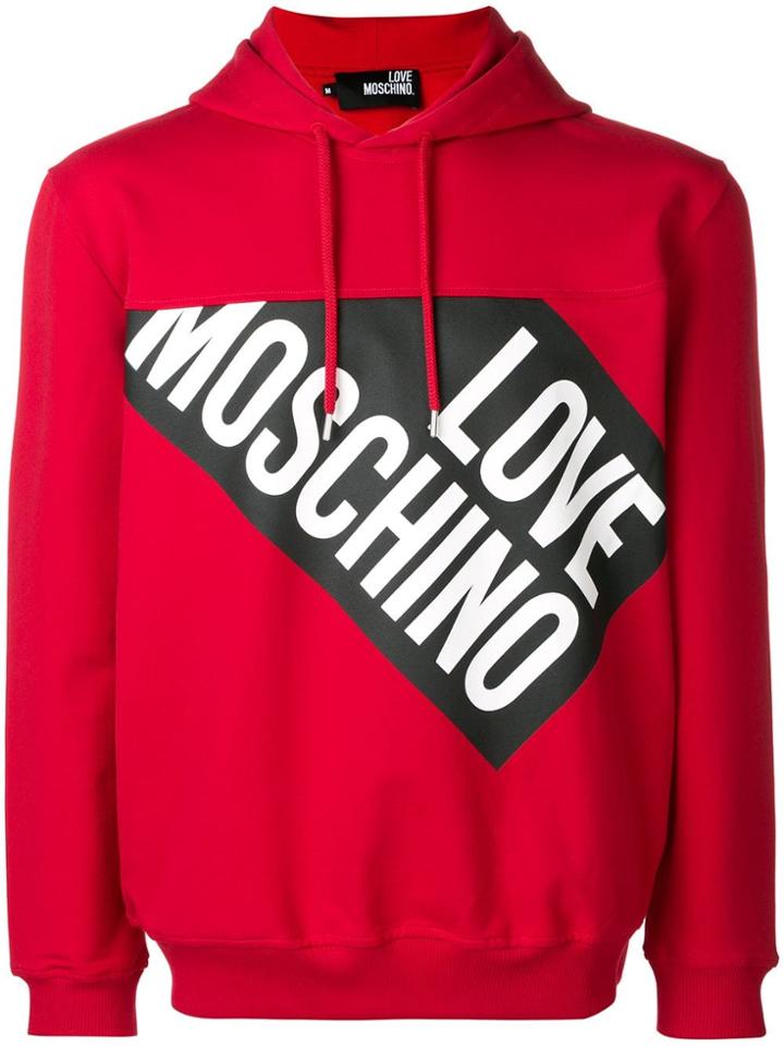 Love Moschino Logo Panel Hoodie - Red