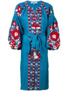 March 11 Flower Pixel Midi Embroidered Dress - Blue