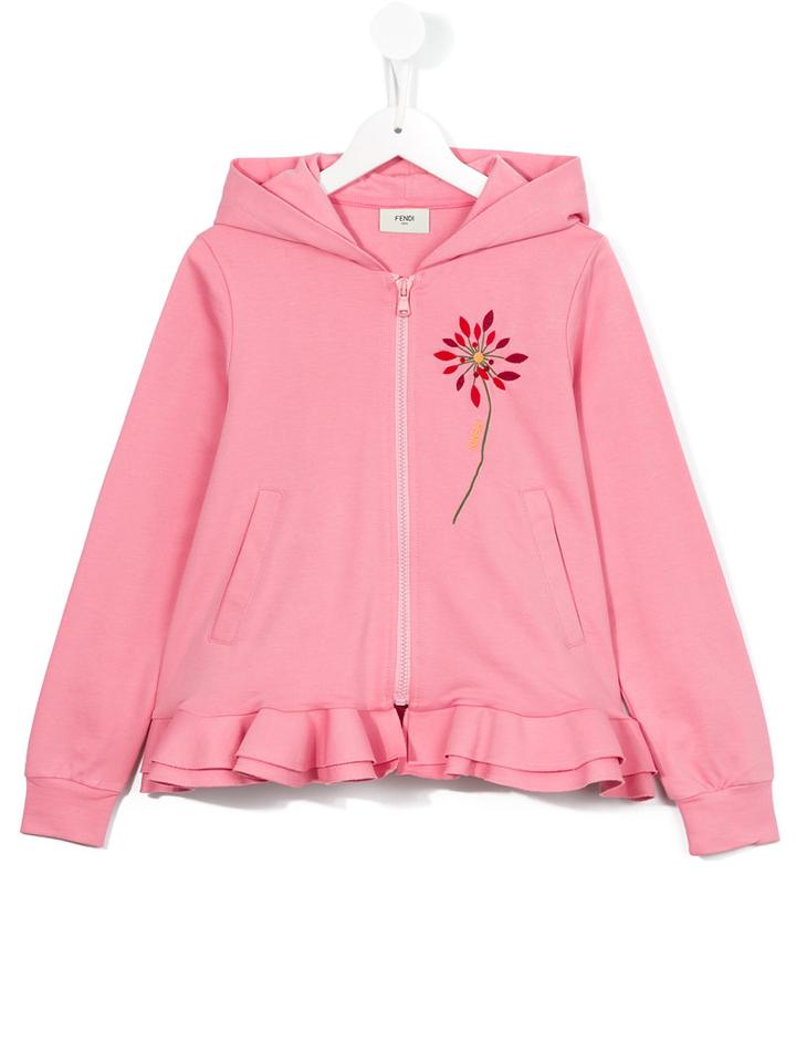 Fendi Kids Ruffled Hem Hoodie, Girl's, Size: 8 Yrs, Pink/purple