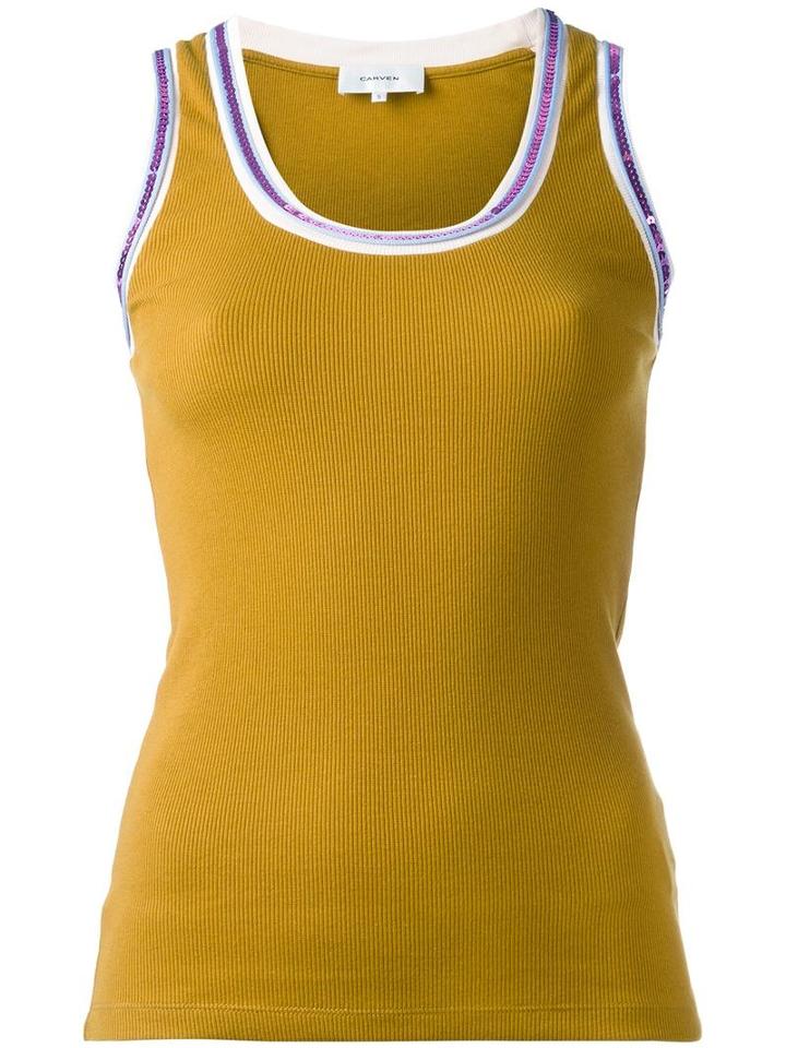 Carven Contrasting Detail Tank, Women's, Size: Small, Brown, Cotton/polyester/spandex/elastane