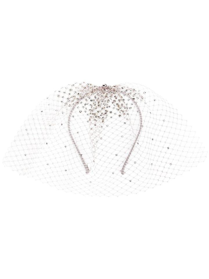 Gigi Burris Millinery Embellished Tulle Headband, Women's, Size: Medium, Grey, Cotton