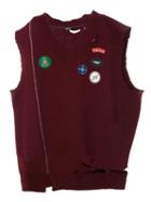 Raf Simons Frayed Patch Design Vest, Men's, Red, Virgin Wool