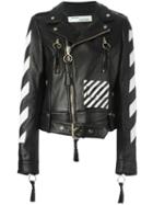 Off-white Logo Print Biker Jacket, Women's, Size: Large, Black, Lamb Skin/viscose