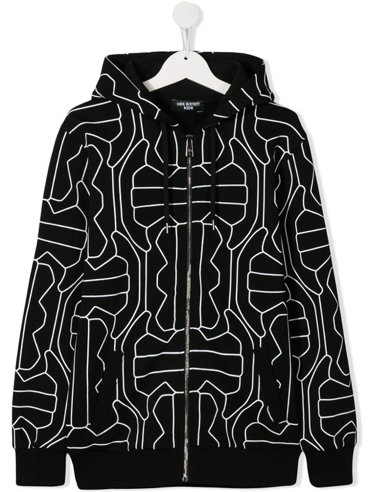 Neil Barrett Kids Stencil Print Zipped Hoodie - Black