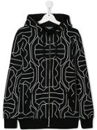 Neil Barrett Kids Stencil Print Zipped Hoodie - Black