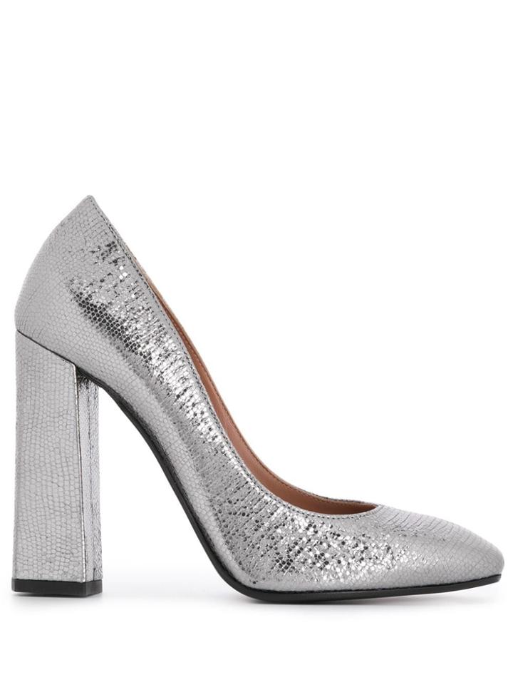 Pollini Square-toe Metallic Pumps - Silver