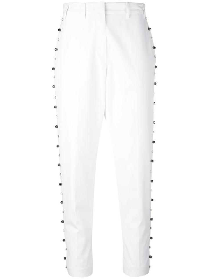 No21 - Stud Trim Trousers - Women - Cotton - 42, White, Cotton