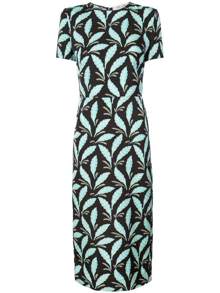 Dvf Diane Von Furstenberg Leaf Print Fitted Dress - Black