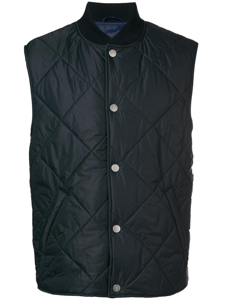 Eleventy Press Stud Quilted Gilet - Blue
