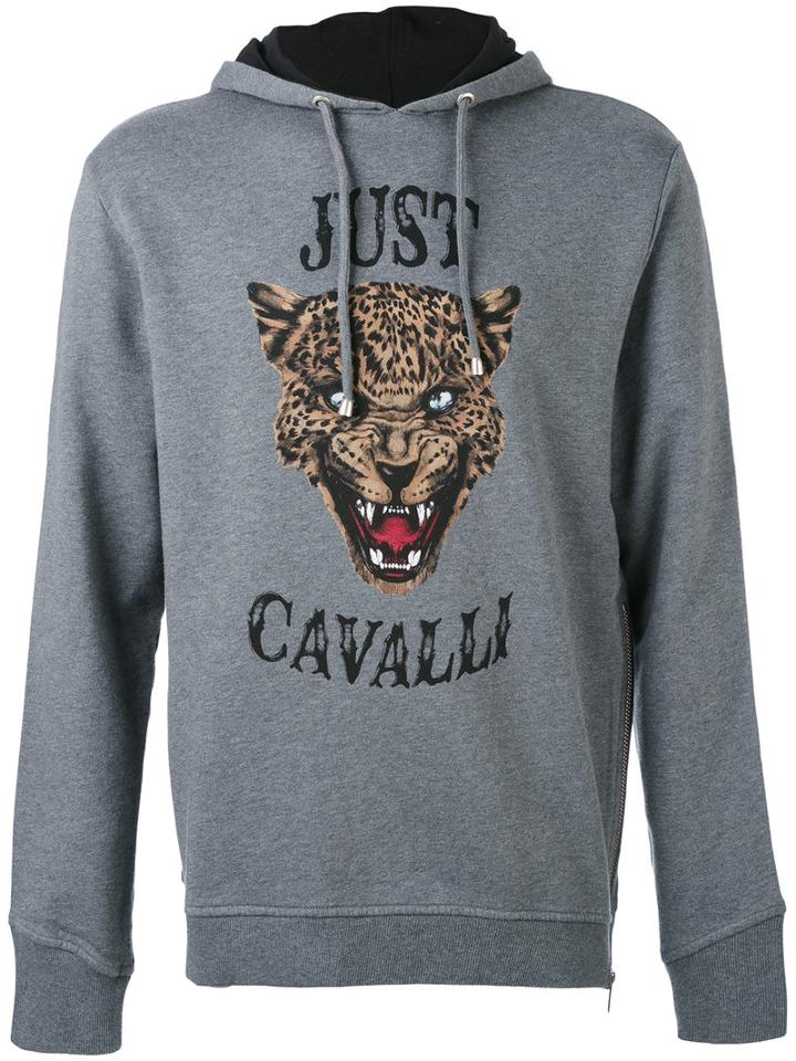 Tiger Face Print Hoodie - Men - Cotton - M, Grey, Cotton, Just Cavalli