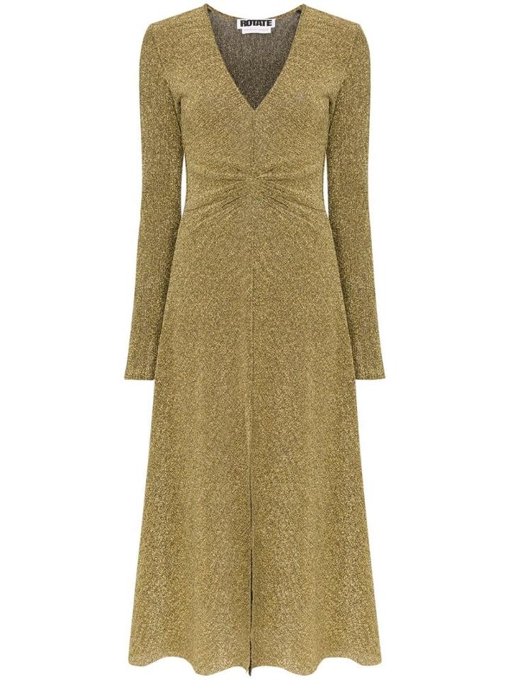 Rotate Gathered Waist Lurex Midi Dress - Gold