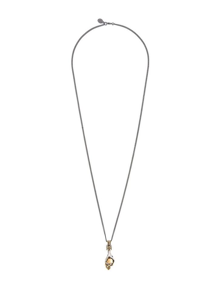 Alexander Mcqueen Hand And Skul Pendant Necklace, Women's, Metallic