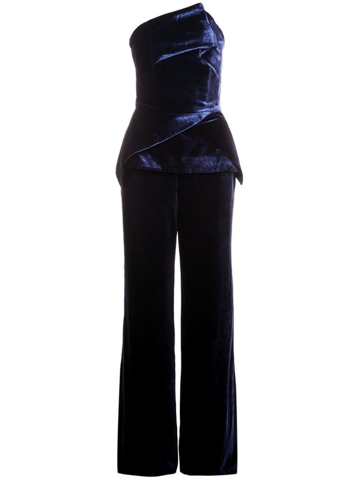 Roland Mouret Strapless Velvet Jumpsuit - Blue