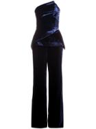 Roland Mouret Strapless Velvet Jumpsuit - Blue